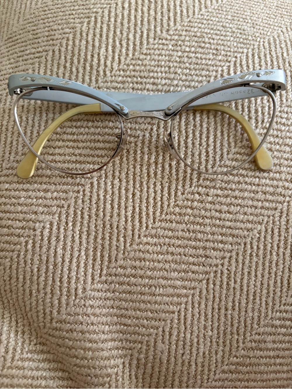 Vintage 50s Silver WHITNEY “Evening Breeze" Etched Cat Eye Glasses
